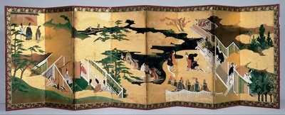 Par de pantallas de ocho pliegues: escenas del cuento de Genji de Unbekannt Unbekannt